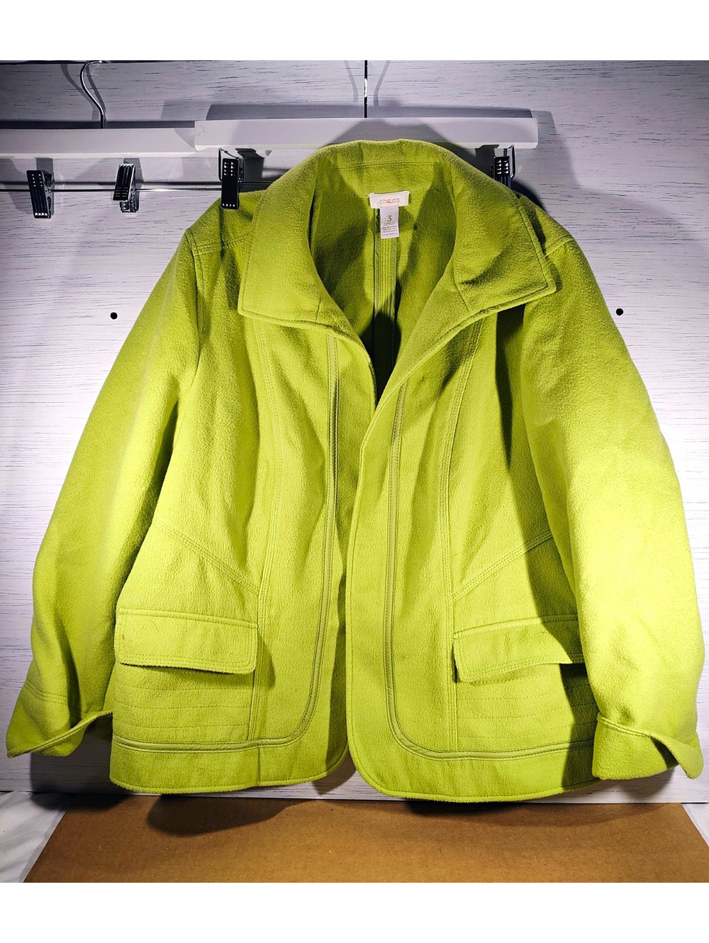 Chico's Women's XL Green Fleece Open Front Jacket  Short Casual size 3 y2k